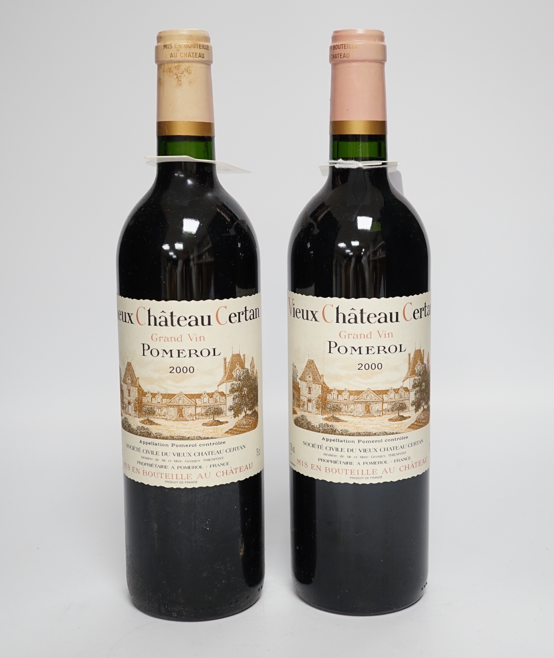 Two bottles of Vieux Chateau Certan Grand Vin Pomerol 2000
